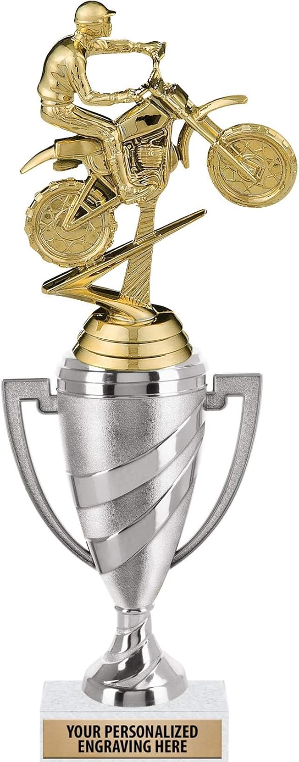 Crown Awards Dirt Bike Trophy, 11" Silver Cup Dirt Bike Trophies Includes Free Engraving Prime