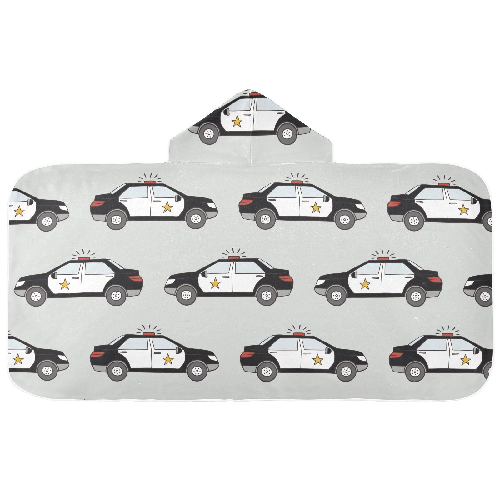 susiyo Kids Hooded Bath Towel, Police Cars Beach Towel with Hood for Kids, Microfiber Soft Absorbent Quick Dry Bath Pool Swim Beach Towel Wrap for Kids, 23.5 x 50 Inch