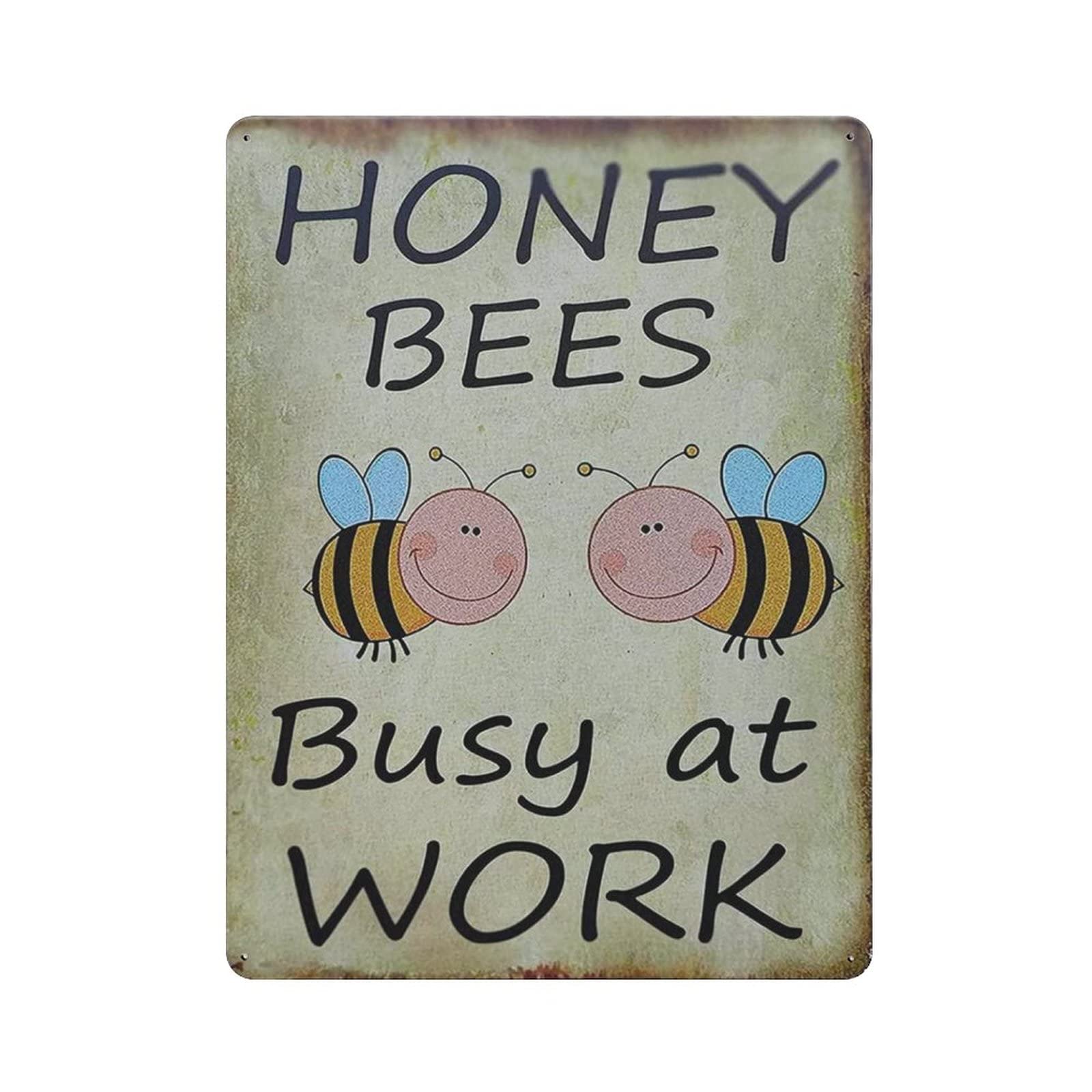 AOOEDM Honey Bees Busy at Work Vintage Metal Tin Sign for Home Coffee Shop Office Wall Art Metal Poster Garage Decor Man Cave Sign Inspirational Quote Wall Decor