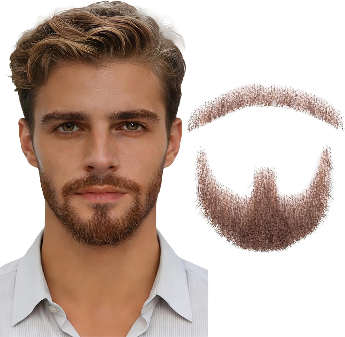 Ailsa Fake Beard Realistic Mustache Brown Goatee Costume Facial Hair 100% Human Hair Invisible Lace False Beards for Halloween Cosplay Parties Drama Movie Makeup