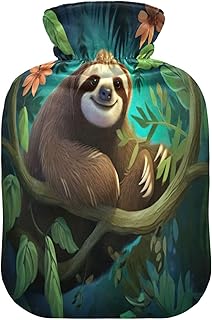 Wajiw Hot Water Bottle with Cover 1L Warm Water Bottle for Hot and Cold Compress Hot and Cold Therapies,Hand Feet Warmer,Sloth