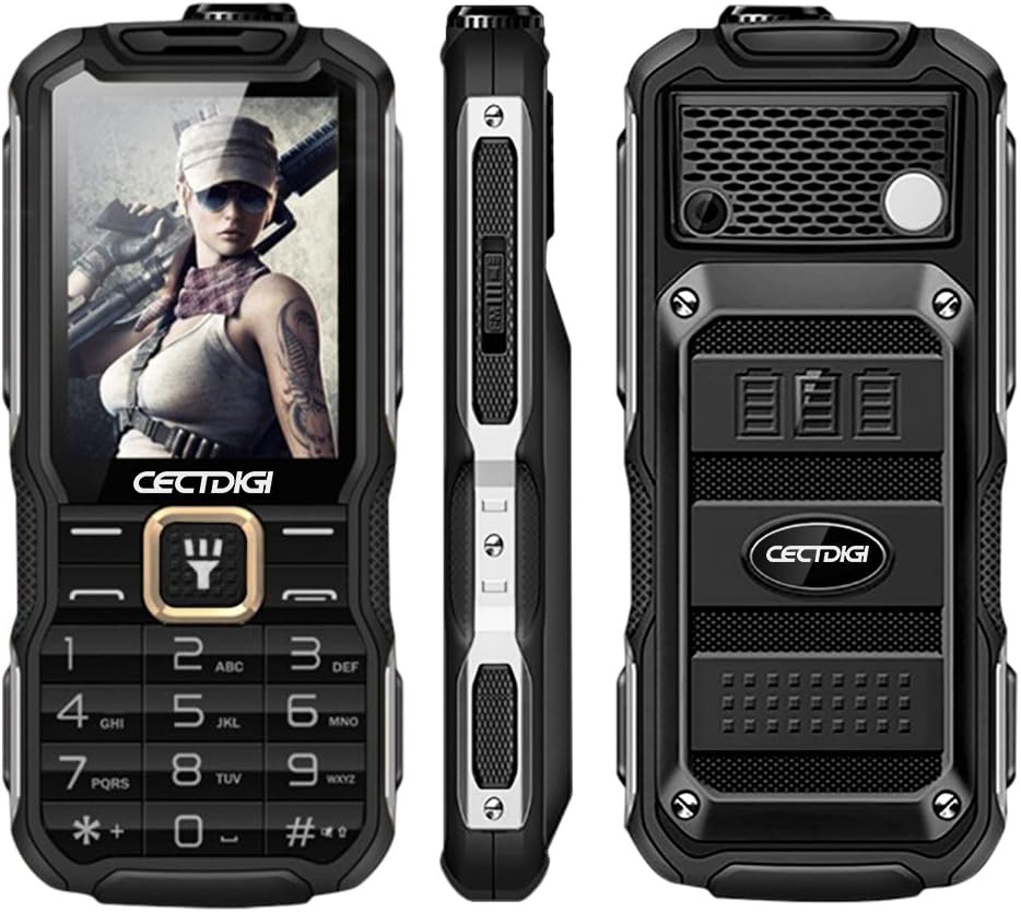 Cectdigi T9900 Rugged 2G GSM Mobile Phone,Shockproof Military-Designed phone with Power Bank Charging Function,15800mAh,2.8inch Display,Dual SIM Cards,Flashlight Equipped,Voice Broadcast (Black)