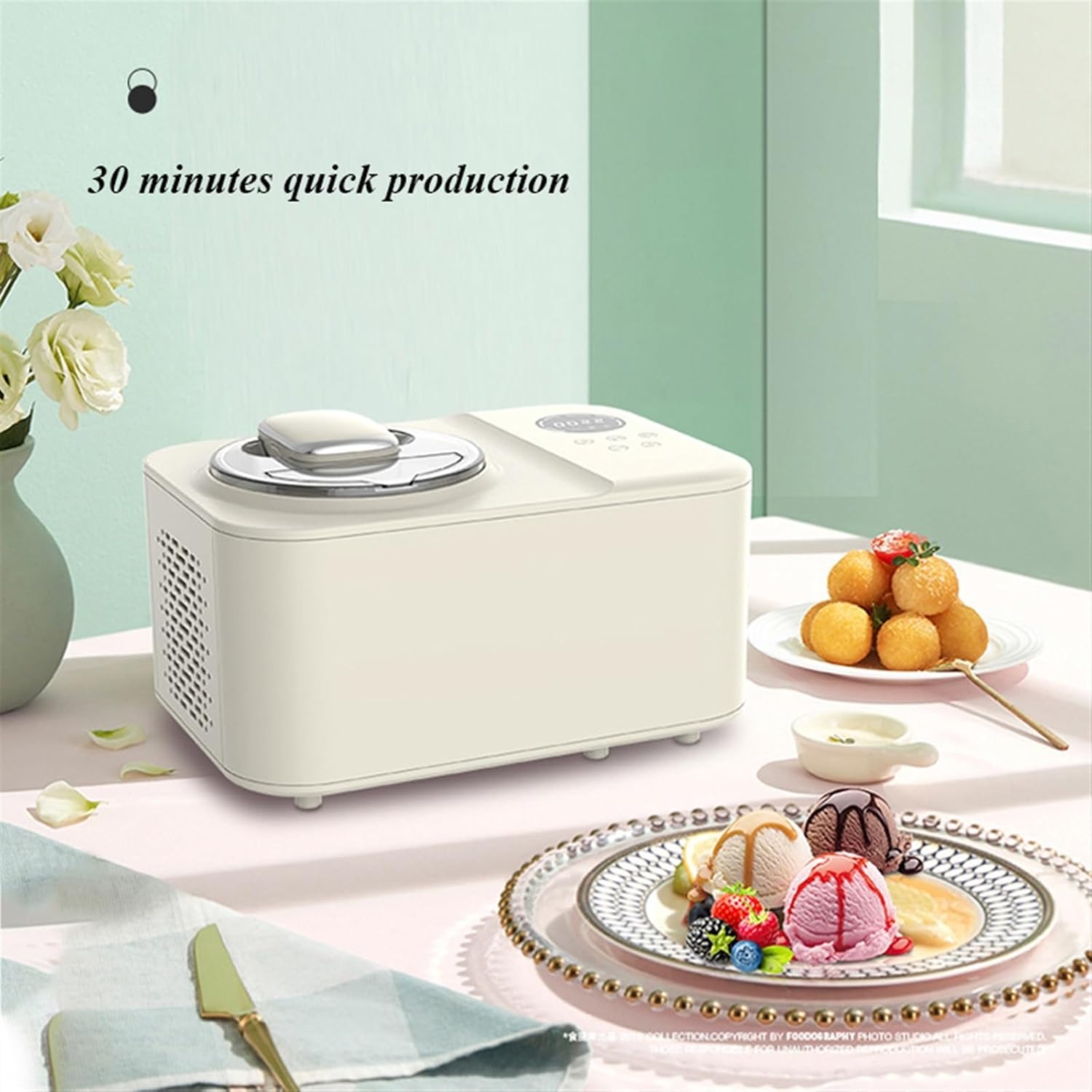 Ice Cream Machine Ice Cream Machine Household Small Automatic Refrigeration Cone Popsicle Maker LCD Display 1200ML Large Capacity Ice Cream Maker