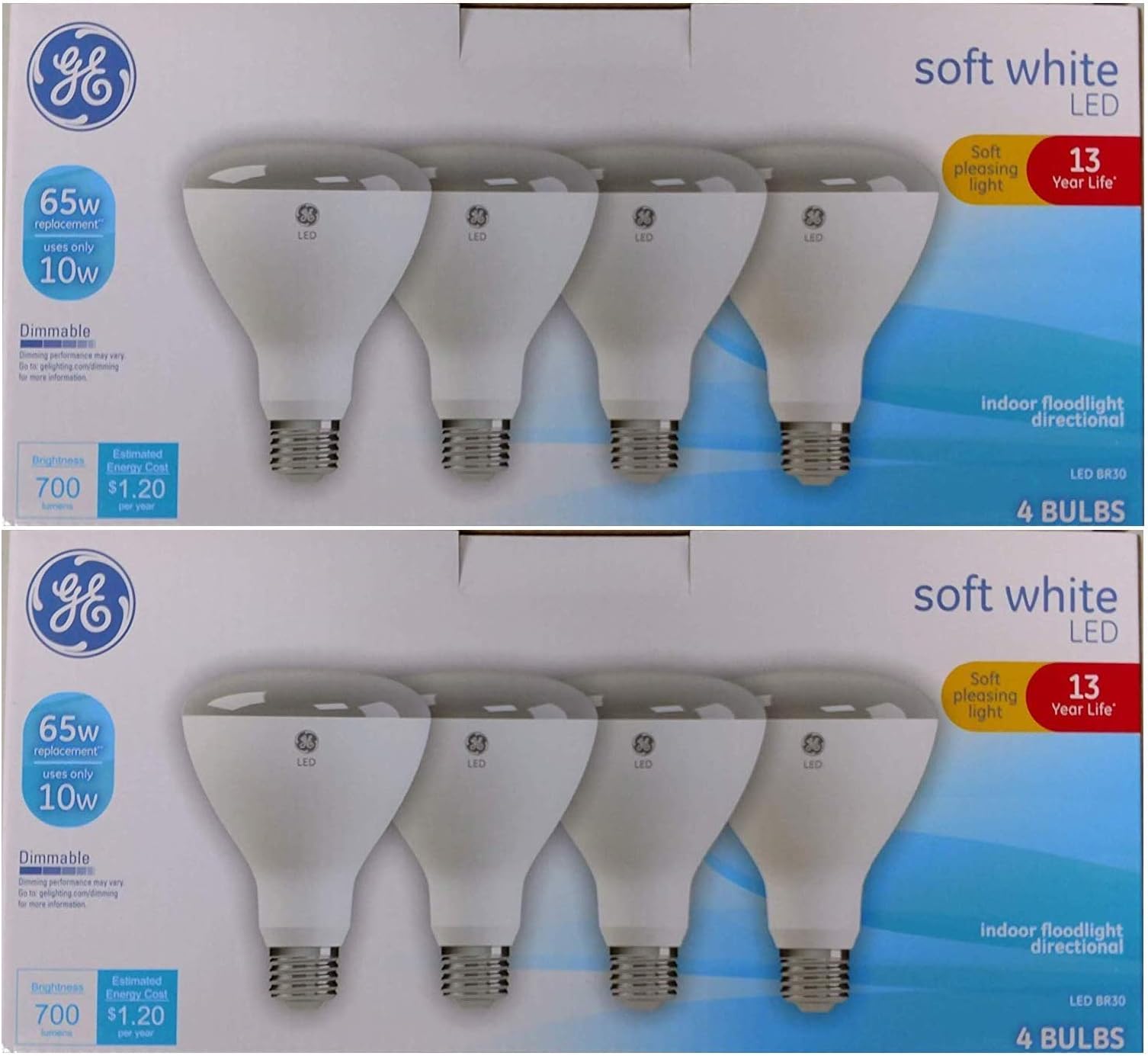 GE LED BR30 Indoor Floodlight Bulb (8 Pack) - Energy Star Certified, Soft White, 10W