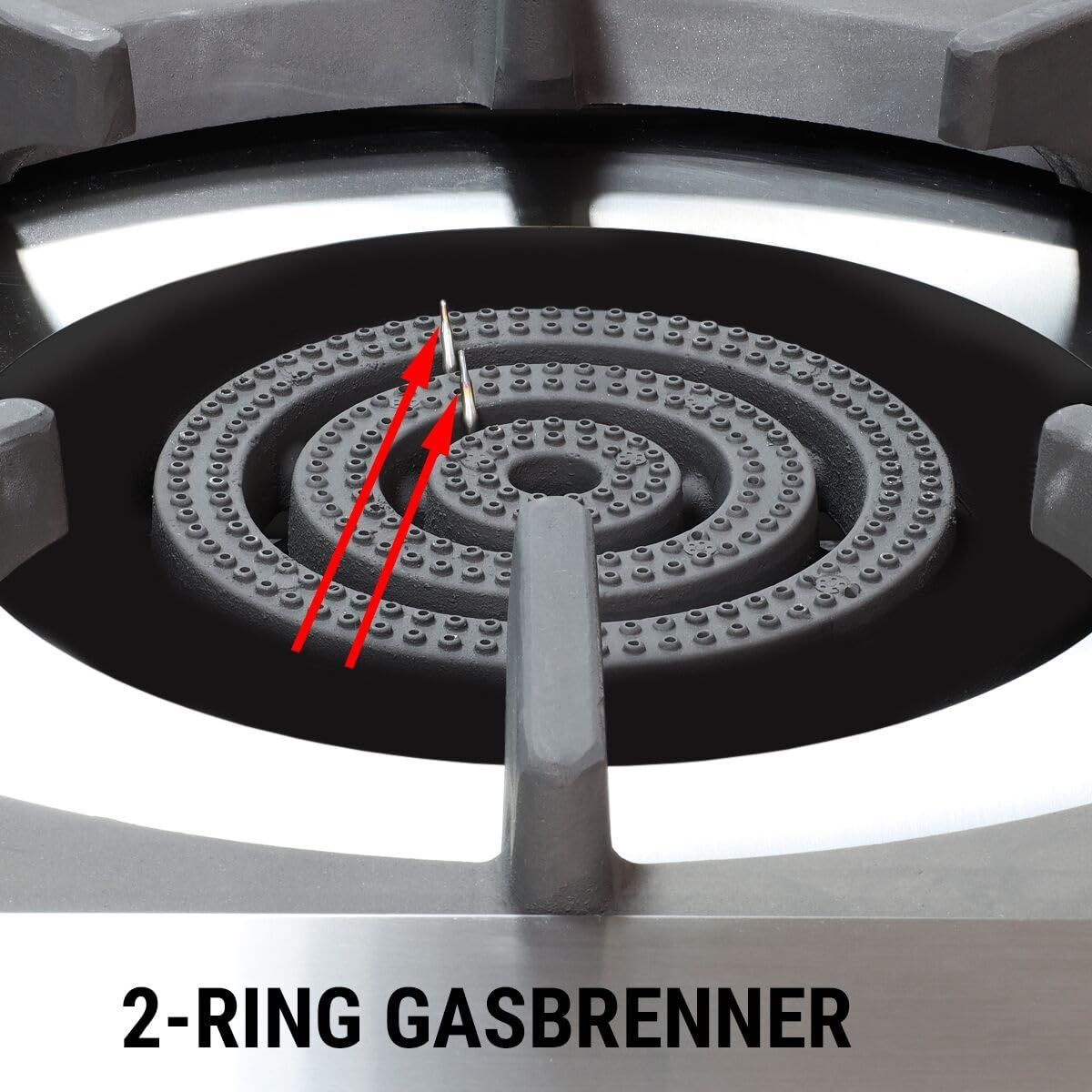 Close-up of 2-ring gas burner