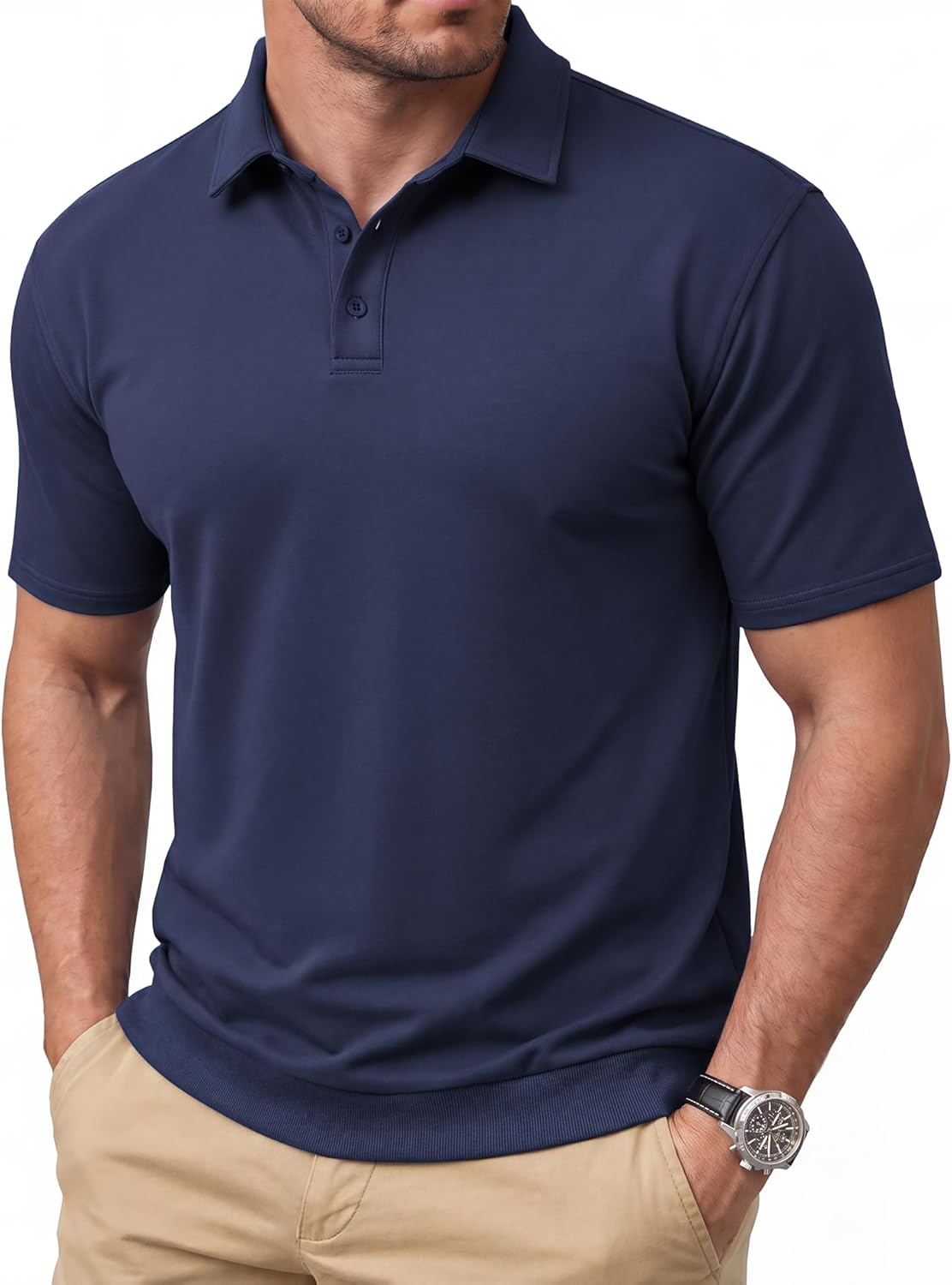 PRIVIMIX Mens Casual Polo Shirts Summer Short Sleeve Regular Rit Stretchy Golf Shirt 3 Button Lightweight Breathable T-Shirt