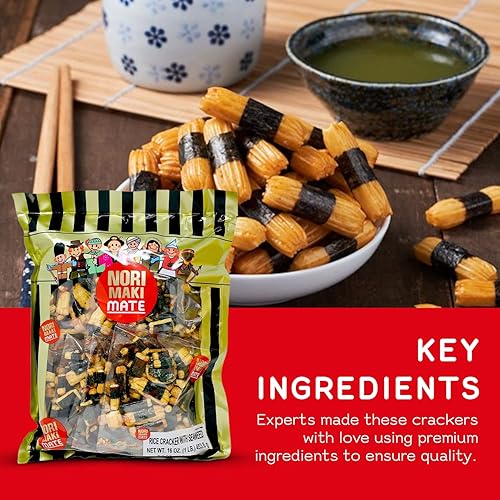 Miniatura 3 de Shirakiku Norimaki Arare Mate - Galletas crujientes de arroz japonés  Arroz glutinoso, salsa de soja y algas marinas  Snacks de galletas de arroz