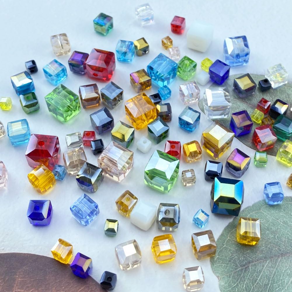 200pcs 4mm Crystal Glass Beads Cube Shape Loose Square Spacer Beads AB Color Craft Beads for Jewelry Making Making Necklace Bracelet Earring Wind Chimes Suncatchers Ornament(Pink AB) - Image 5