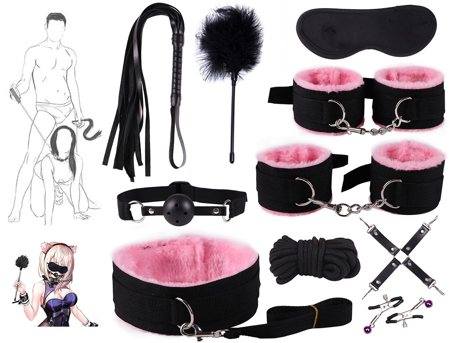 Kit en nylon rose de 10 pièces avec texture douce et confortable