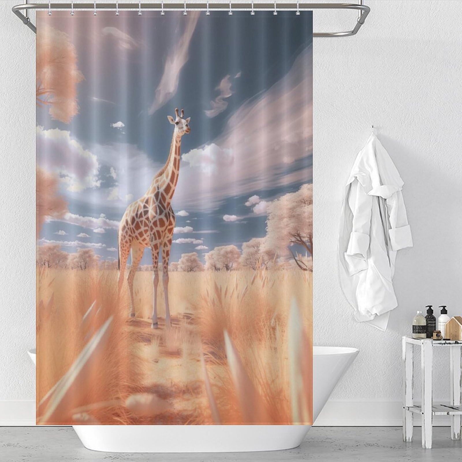 Rideau de douche girafe en tissu lavable pour éviter les éclaboussures dans la salle de bain