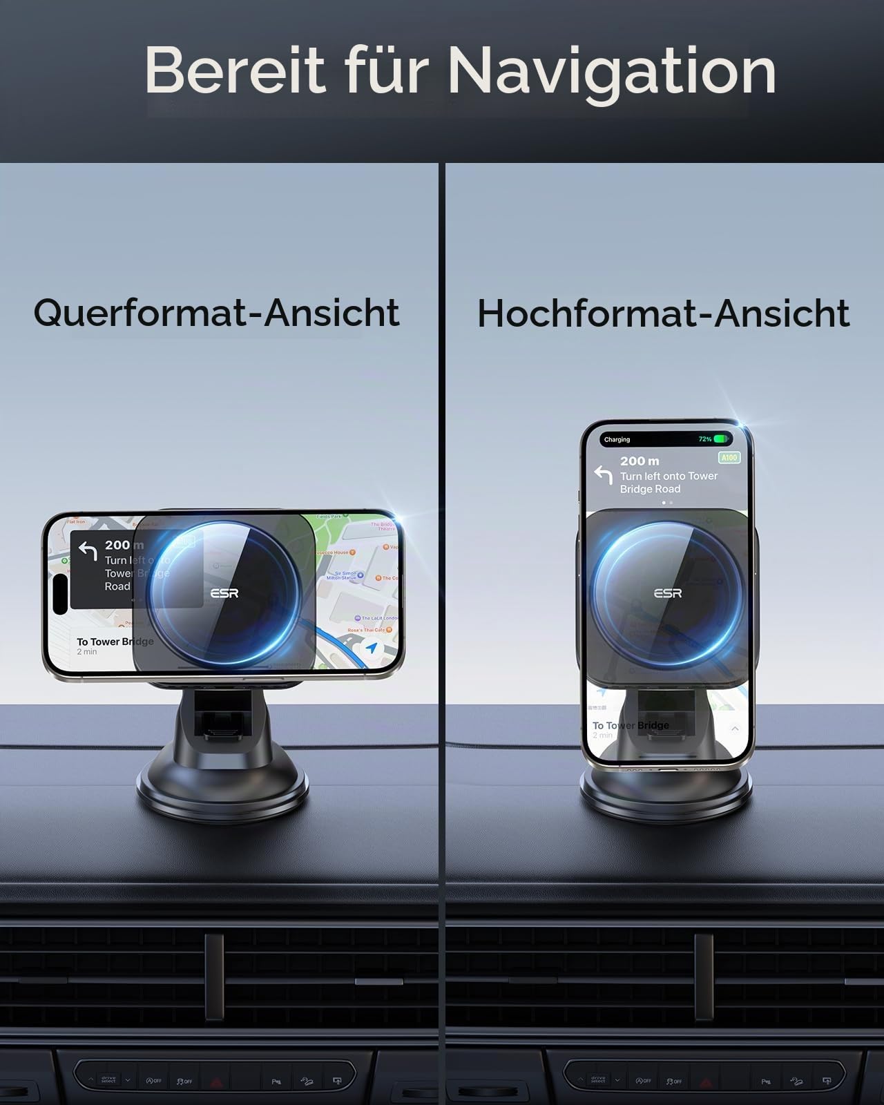 ESR für Magsafe Autohalterung mit Ladefunktion, Armaturenbrett Handyhalterung Auto Ladegerät, Magnet Handyhalterung Auto mit Ladefunktion für iPhone Air/17/17e/16/15/14/13/12, S25/S26, Schnellladung