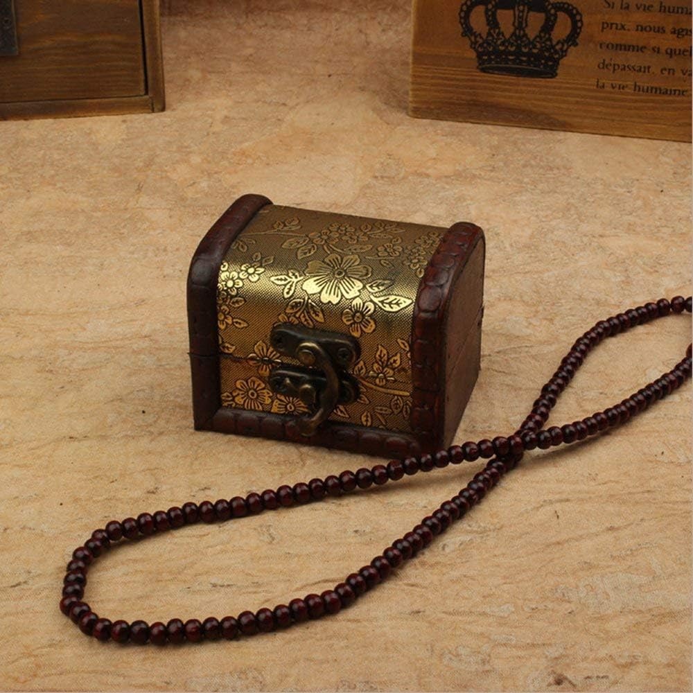 3Pcs Vintage Handmade Treasure Lock Small Wooden Box, Jewelry Pearl Necklace Bracelet Storage Holder Wooden Case Gift Box(3 Mixed Patterns)