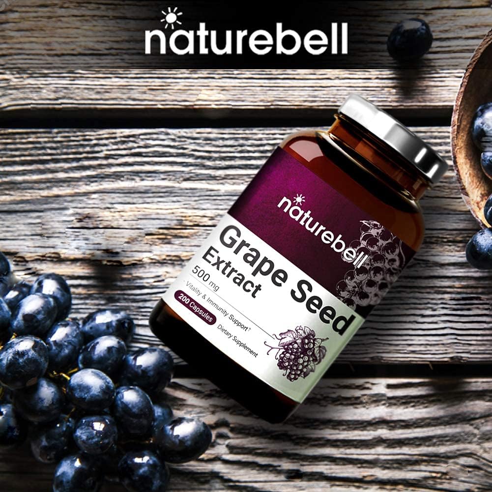 NatureBell Grape Seed Extract 500mg, 200 Capsules, Natural Antioxidant for Heart, Skin, Nails and Vascular System, Boost Immune System, No GMOs, Pack of 2 : Health & Household