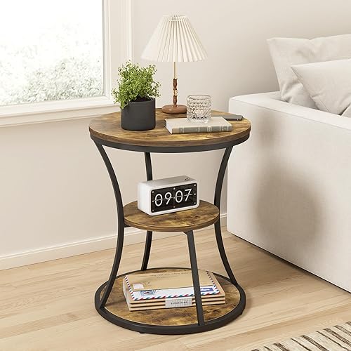 21.65 inches Round End Table,3 Tier Side Table with Storage