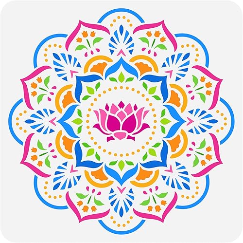 FINGERINSPIRE Plantilla de plantilla de flor de loto de 11.8 x 11.8 pulgadas, plantilla de dibujo de flores de mandala, plantilla de plástico grande