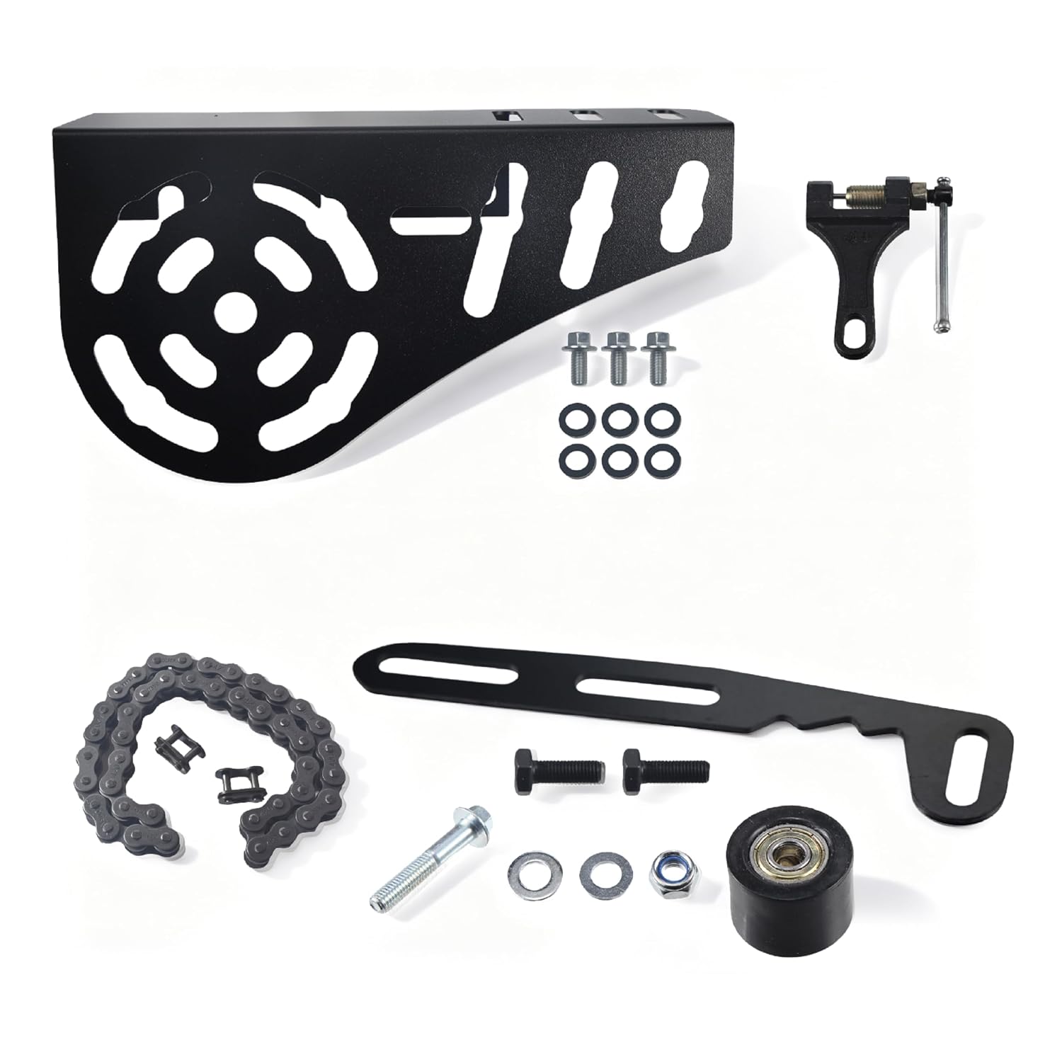 Mini Bike Chain Guard 420 Chain (42 Links) with Chain Tensioner Breaker Tool #420-530 Kit for Coleman CT200U CT200U-EX BT200X Baja Warrior MB200 MB165 for Predator 196 212cc Minibike Go Cart Parts