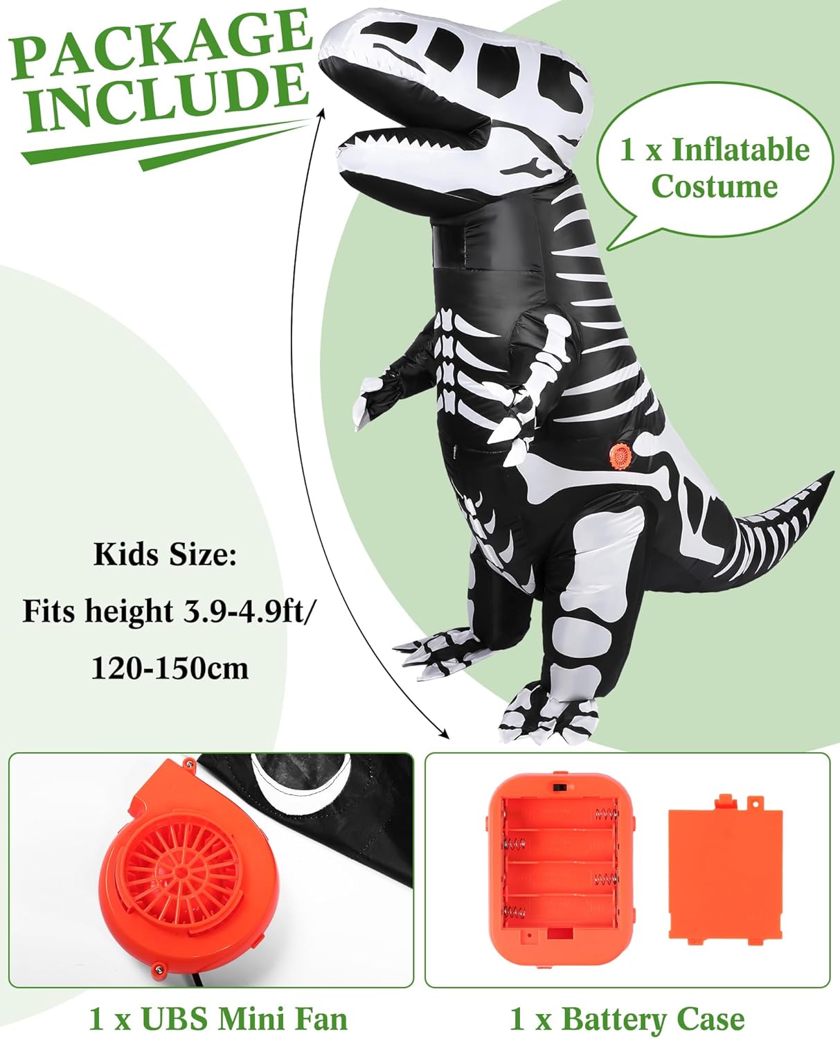Silkfly Halloween Inflatable Dinosaur Costume Skeleton Tyrannosaurus Halloween Costume Blow Fancy Dress for Party Cosplay - Image 2