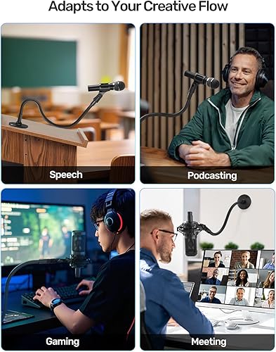 Miniatura 6 de Soporte de micrófono de cuello de cisne de 19 pulgadas, montaje en escritorio y pared, soporte de brazo de micrófono flexible resistente con base de