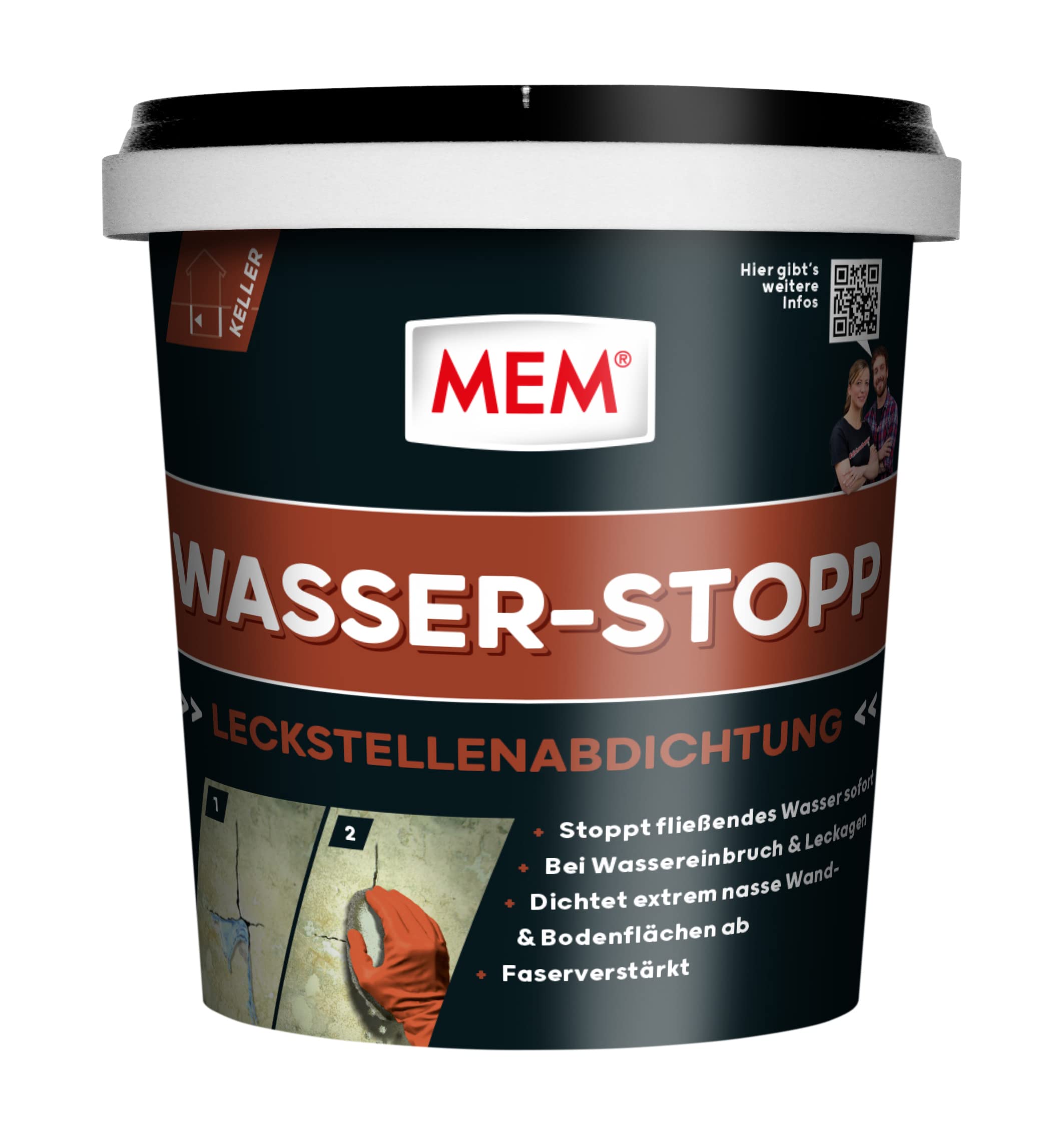 MEM Wasser-Stopp – Schnellabdichtender Spezialzement (1 kg, Grau)