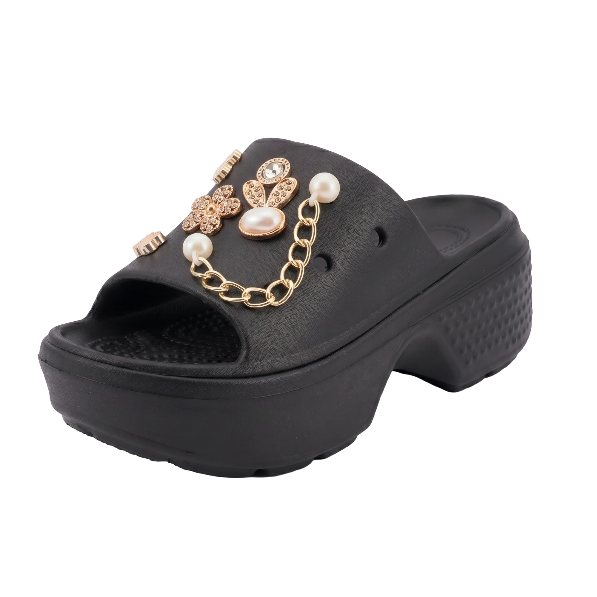 Ciabatte Donna con Zeppa 7.5cm, Plateau Pantofole Estive con Ciondoli DIY Rimovibili, Sandali Mare in EVA Leggeri e Antiscivolo per Vacanze e Casa