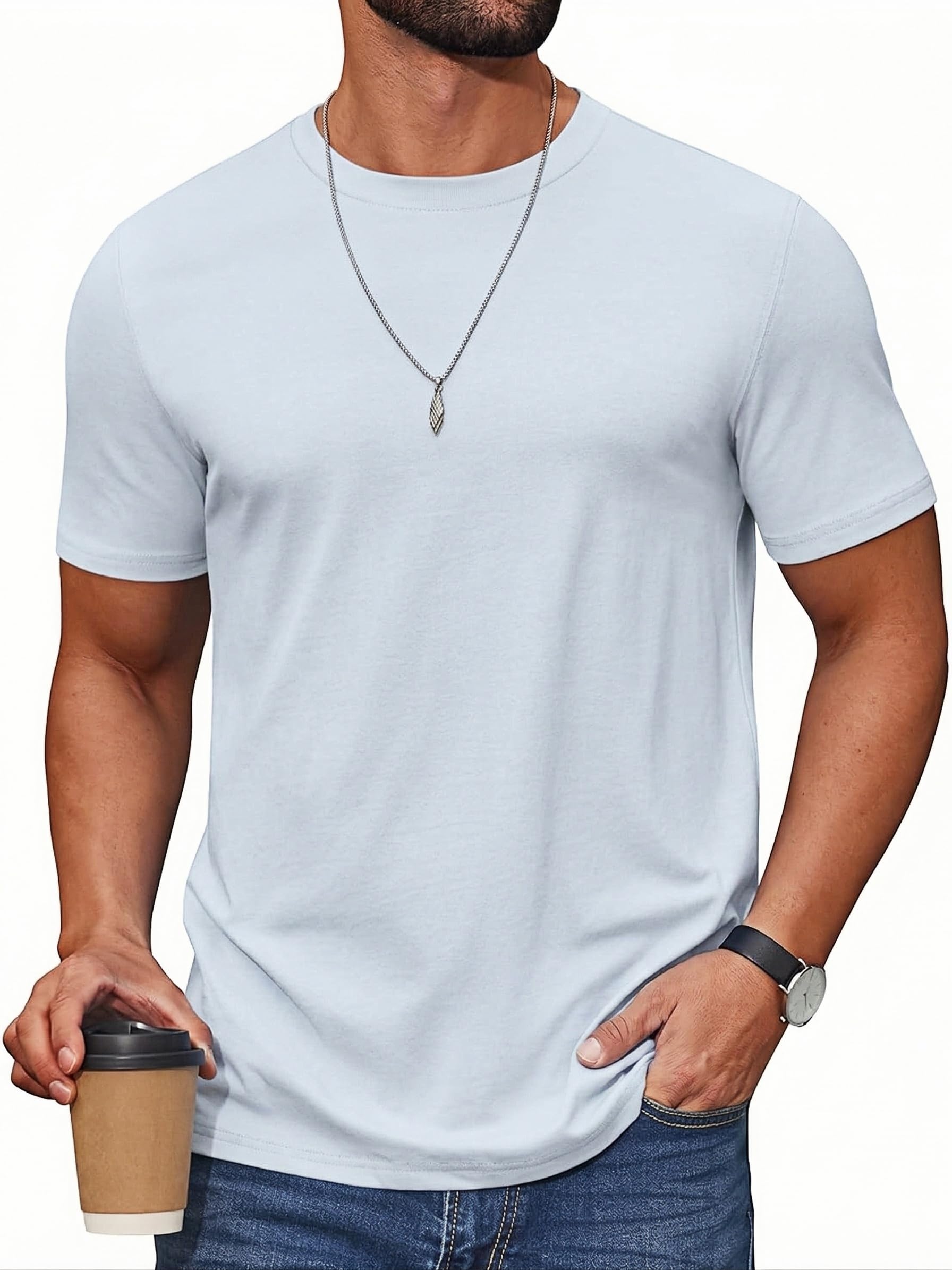 UrbnHerr T-Shirt Herren Basic Rundhalsausschnitt - 200 g/m² Premium Baumwollmischung - Regular Fit Kurzarmshirt Einfarbig für Alltag & Freizeit