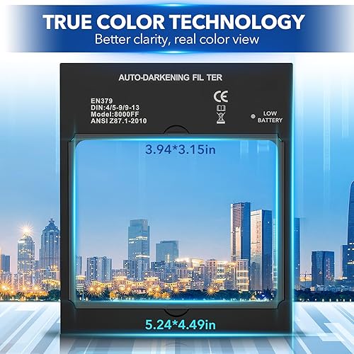 Miniatura 3 de Vista panorámica Casco de soldadura con oscurecimiento automático, color verdadero, 4 sensores de arco, máscara de soldadura, visión grande, 3.94