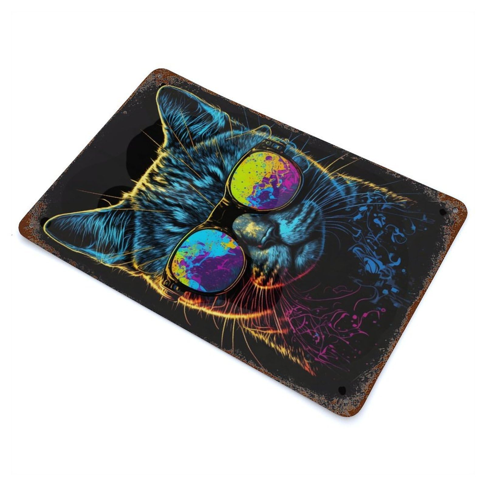 Neon Cool Cat 11.8"x7.9" Retro Metal Sign, Industrial Home Decor for Office, Studio And Wall Decor