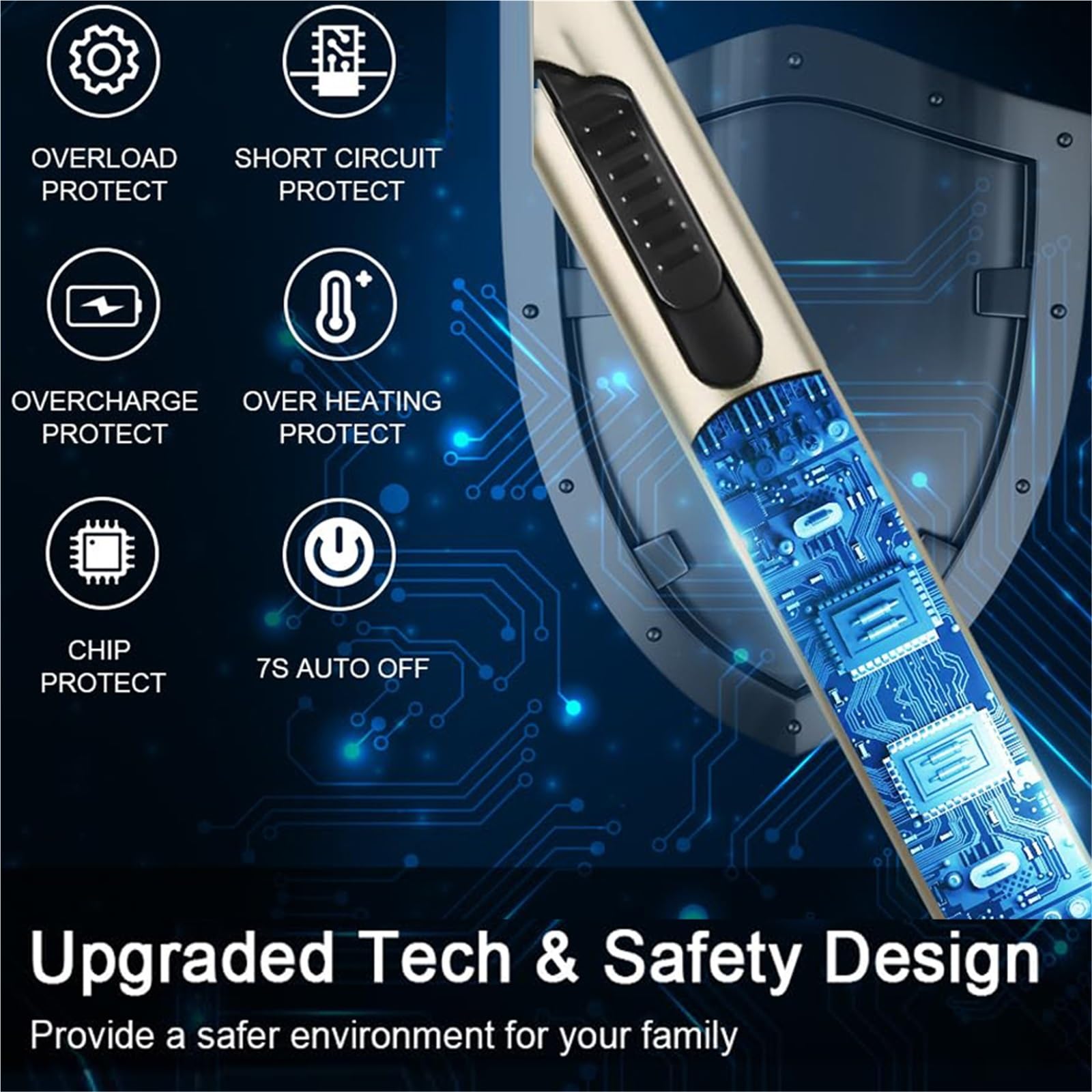 Accendino elettrico ad arco ricaricabile antivento senza fiamma con blocco di sicurezza e cavo dati USB for ricarica rapida. Accendino a candela.(3PC1)