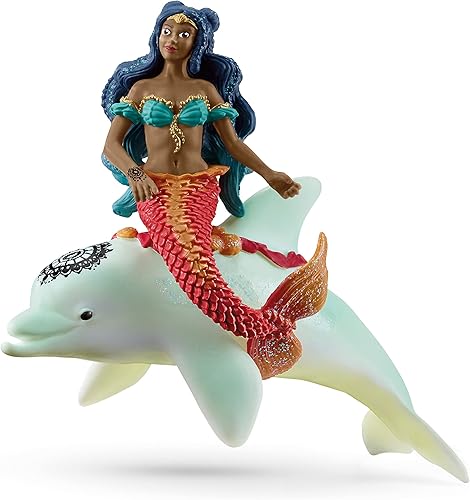 Schleich bayala, juguetes de sirena para niñas y niños, figura de Isabelle de sirena con delfín de juguete, a partir de 5 años