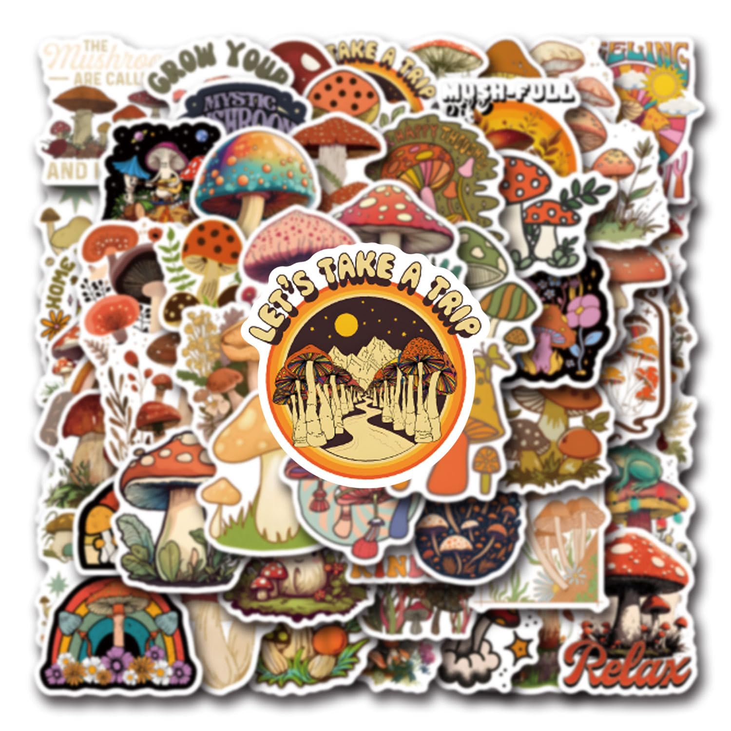 Tuyatezhi Girls Multicolor 55 Pcs Retro Mushroom Stickers For Children Teens Boys,Retro Style Stickers For Bicycle,Skateboard,Laptop Water Bottles,Computer,Waterproof Vinyl For Wall,Graffiti Stickers
