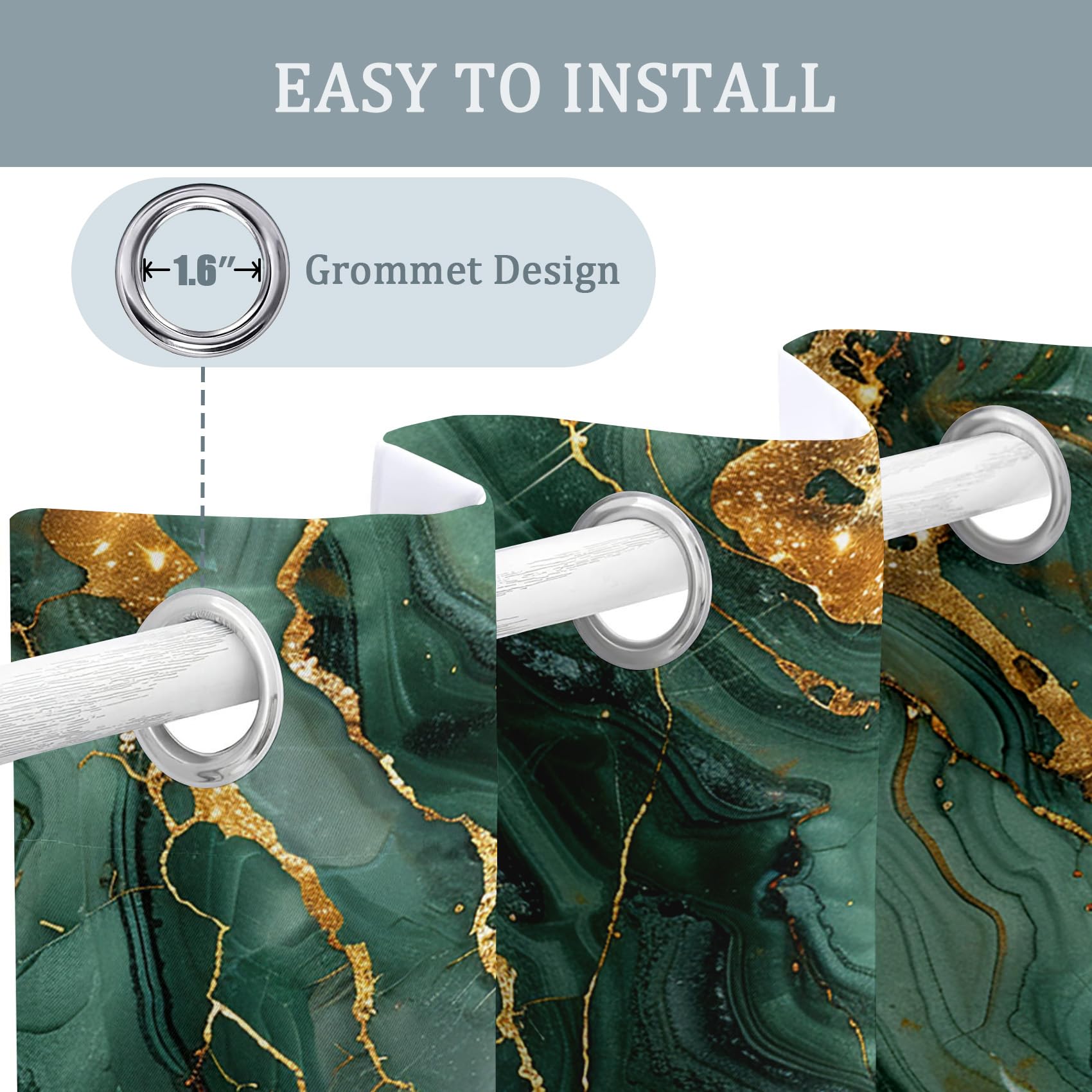 Generico Tende Marmo Verde per Interni Oscuranti 2 Pezzi, Tende Motivo Arte Astratto Moderna, Tenda Camera da Letto Soggiorno Casa Finestra, con Anelli, 140 L x 280 A cm A-X7