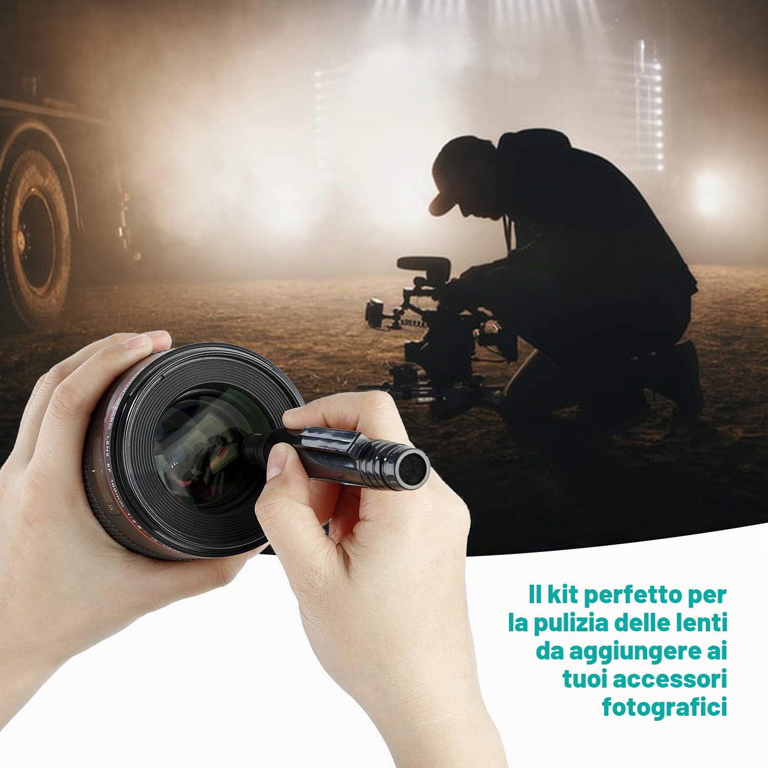 Movo Deluxe Essentials kit di pulizia fotocamere DSLR, con 10 tamponi per sensore APS-C, liquido di pulizia sensore, soffiatore a forma di razzo, penna di pulizia obiettivo, pennello morbido
