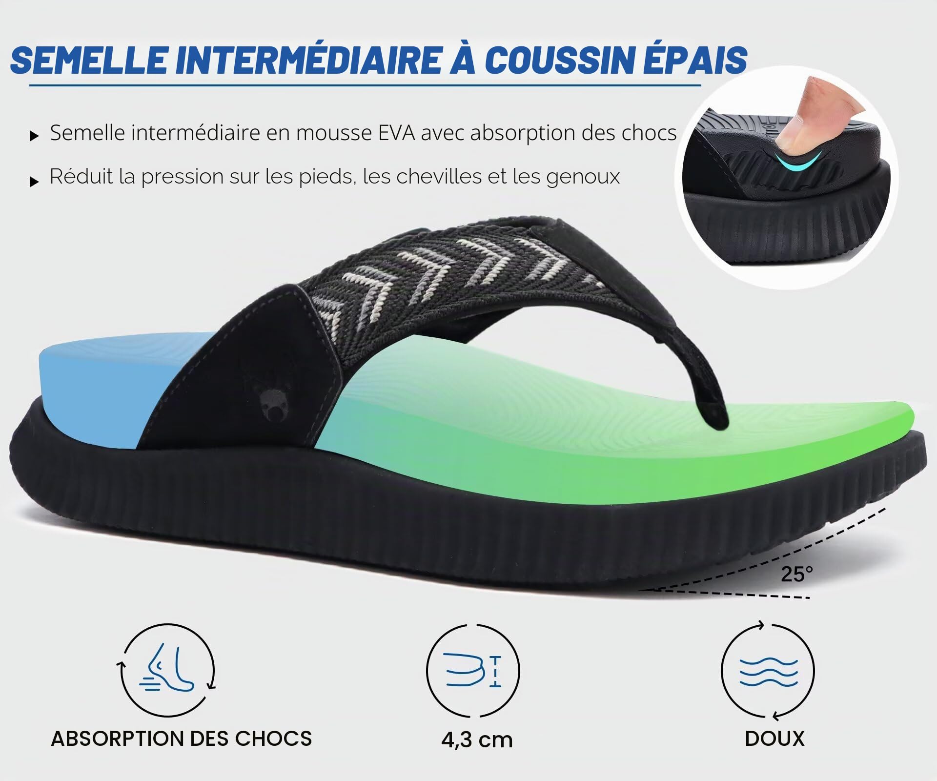 KuaiLu Tongs Femmes Orthopédiques Confortables Reprise Sandales Plage