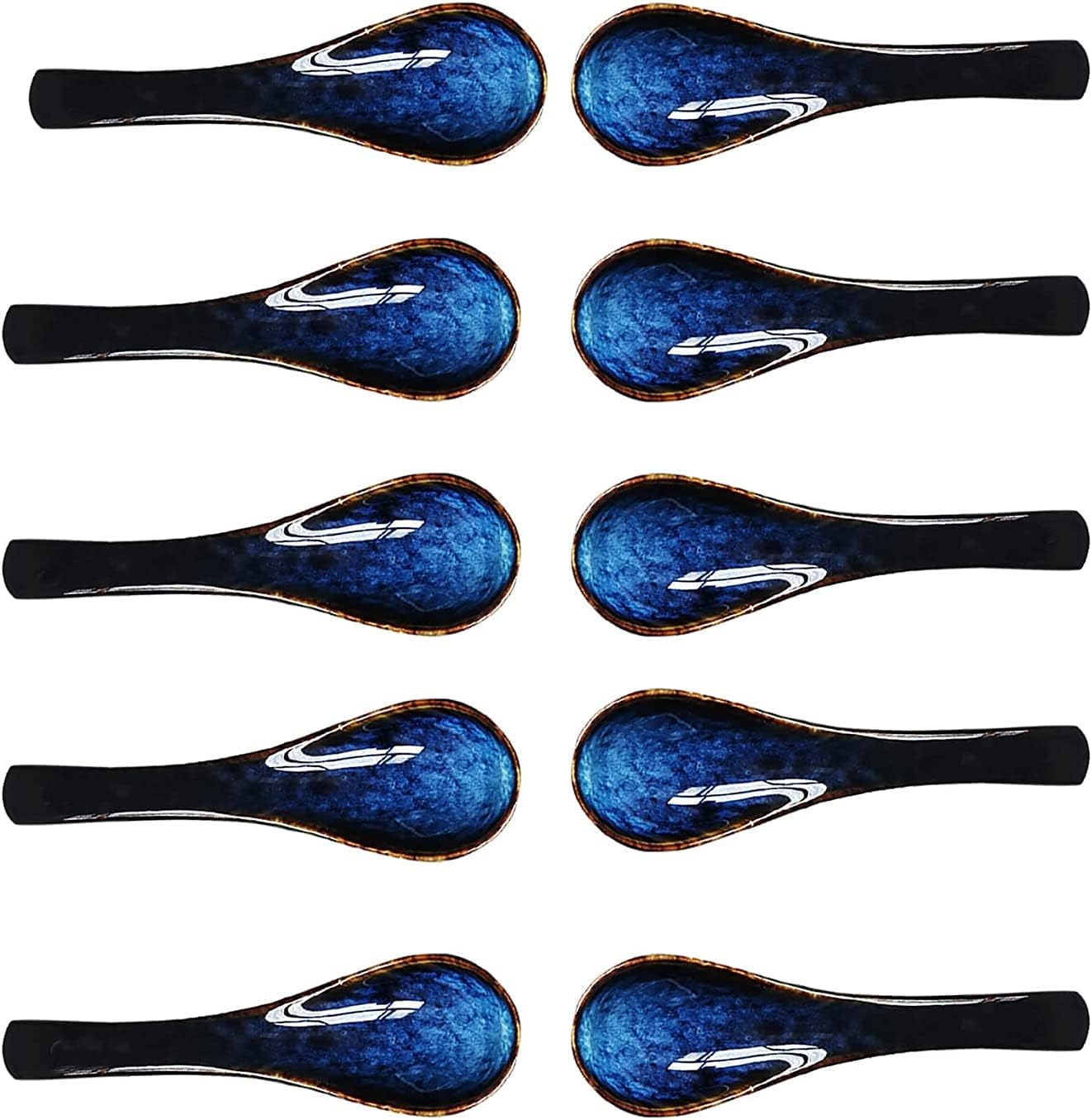 Japanese Ceramic Soup Spoon Ceramic Spoon Long Handle Spoon Creative Spoon Blue 10 Pieces