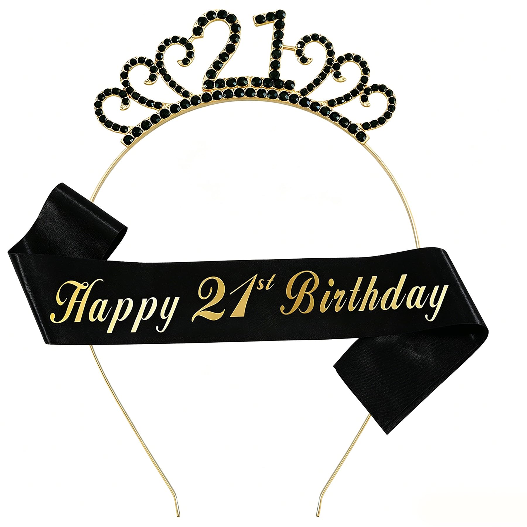 WeveriColle 21st Birthday Sash and Crystal Crown Tiara Headband for Girls 21st Birthday Decorations 21st Birthday Gift for Her- Party Accessories
