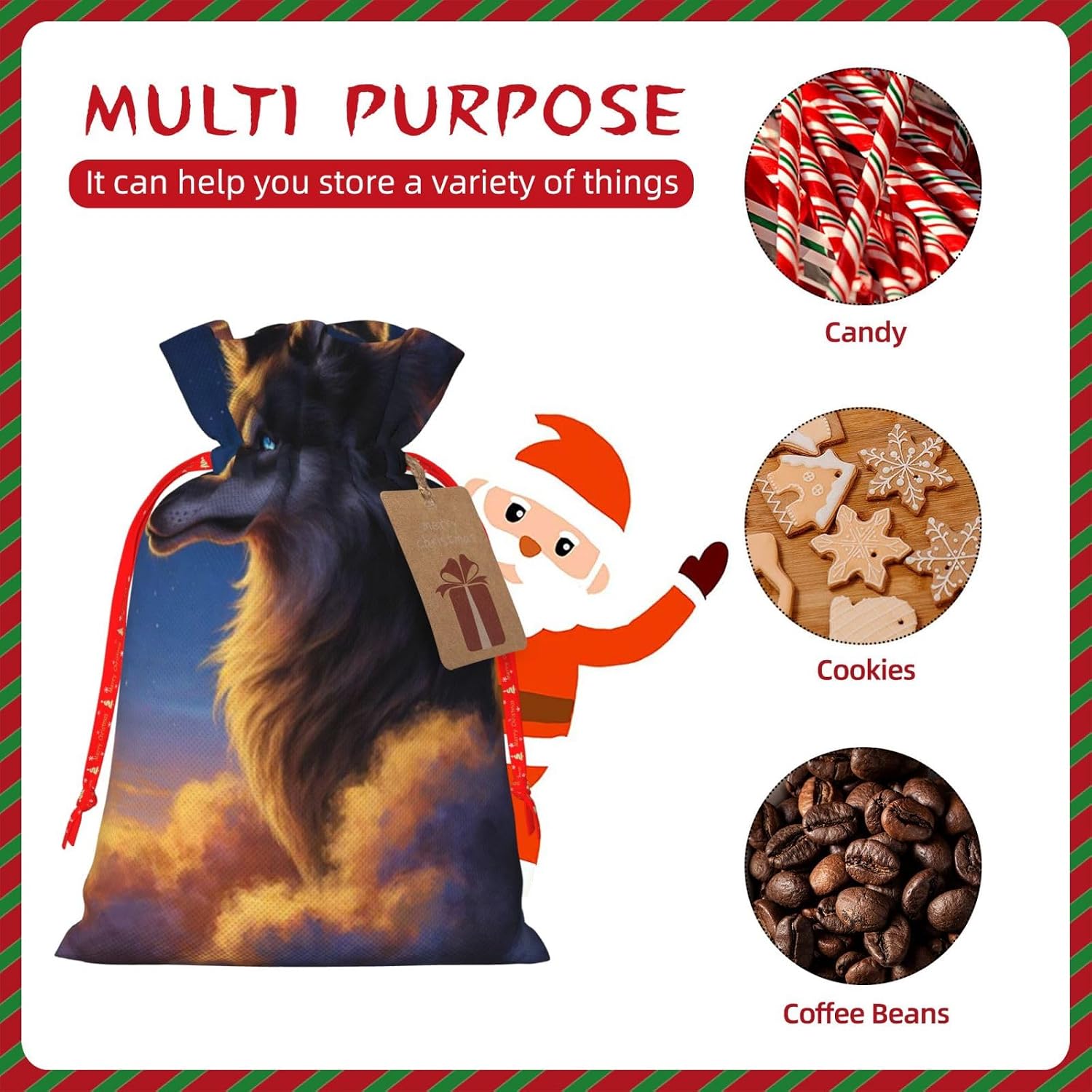 Retelly ​ Mystical Wolf Starry Night Sky Art Drawstring Gift Bags Jute Style Fabric Pouches Party Favor Natural Look Medium