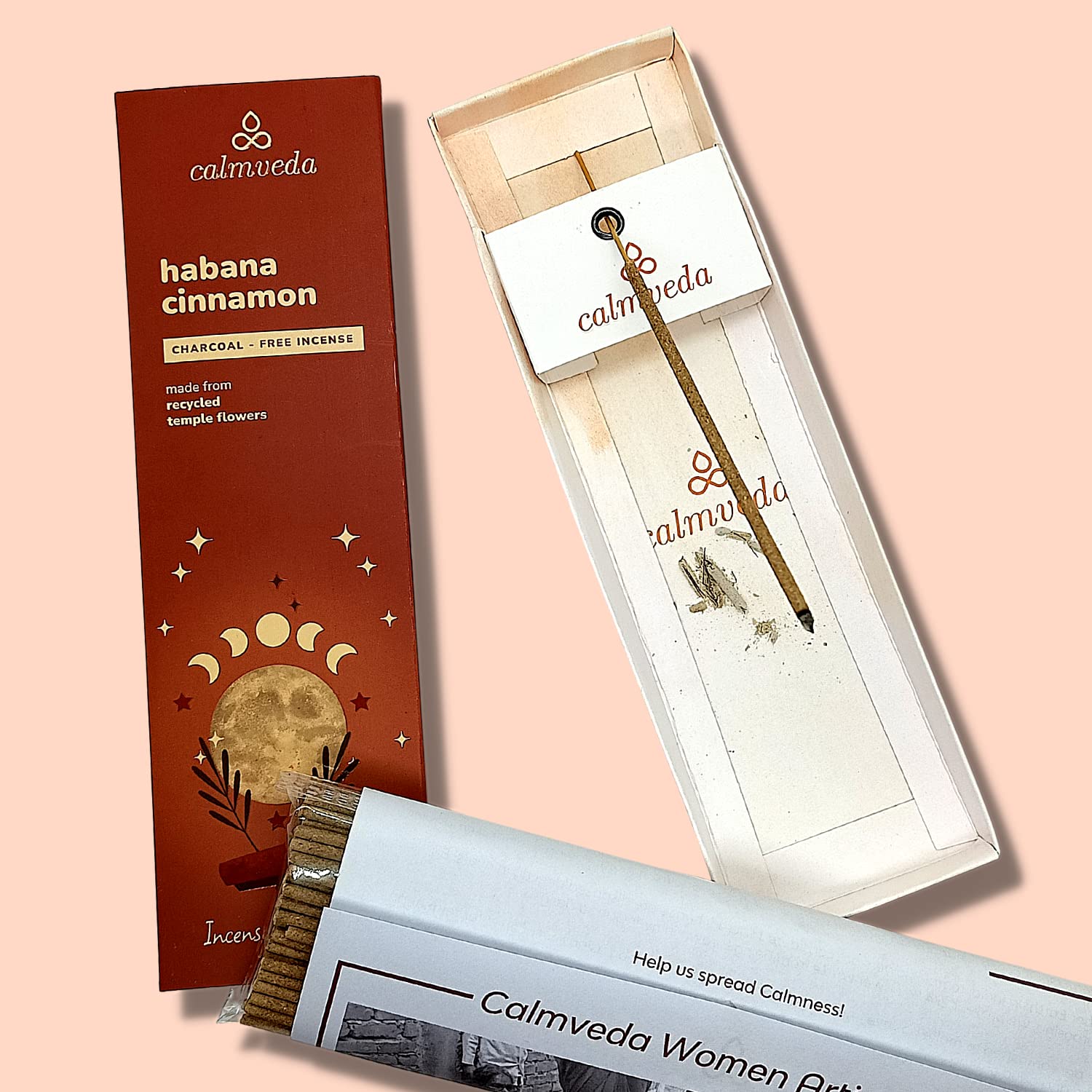 Havana Cinnamon Incense Sticks Exotic-Calming Cinnamon Incense (80 Sticks) Charcoal Free, Made from Upcycled Flowers - Image 4
