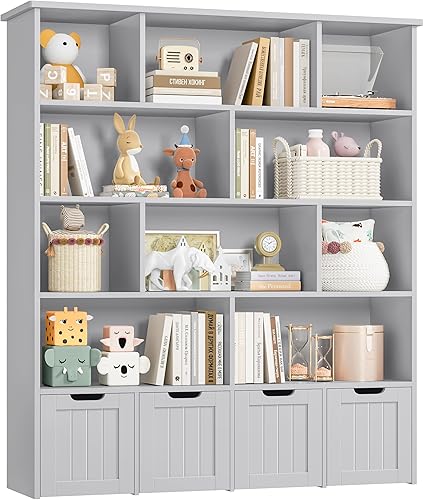 Miniatura 3 de FINETONES Organizador de almacenamiento de juguetes de 5 niveles, estantería para niños de 57.5 pulgadas de alto con 4 cajones móviles y 10