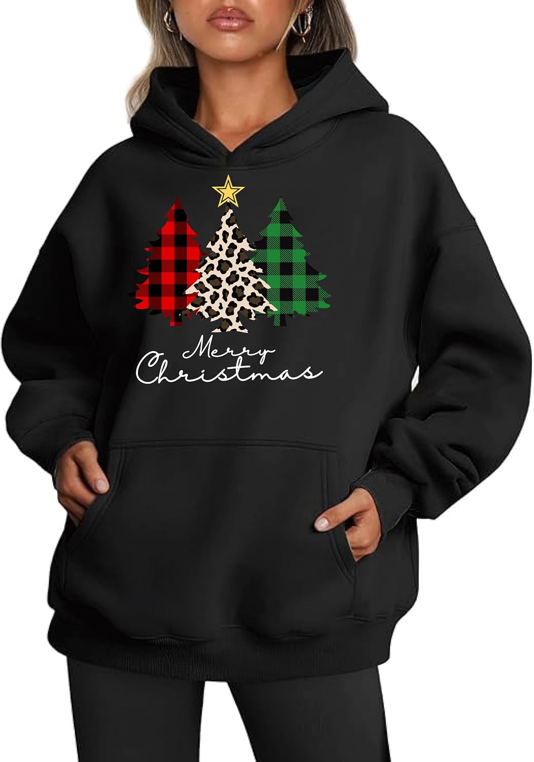 Women's Christmas Sweatshirts Oversized Hoodies Xmas Hooded Pullover with Pocket