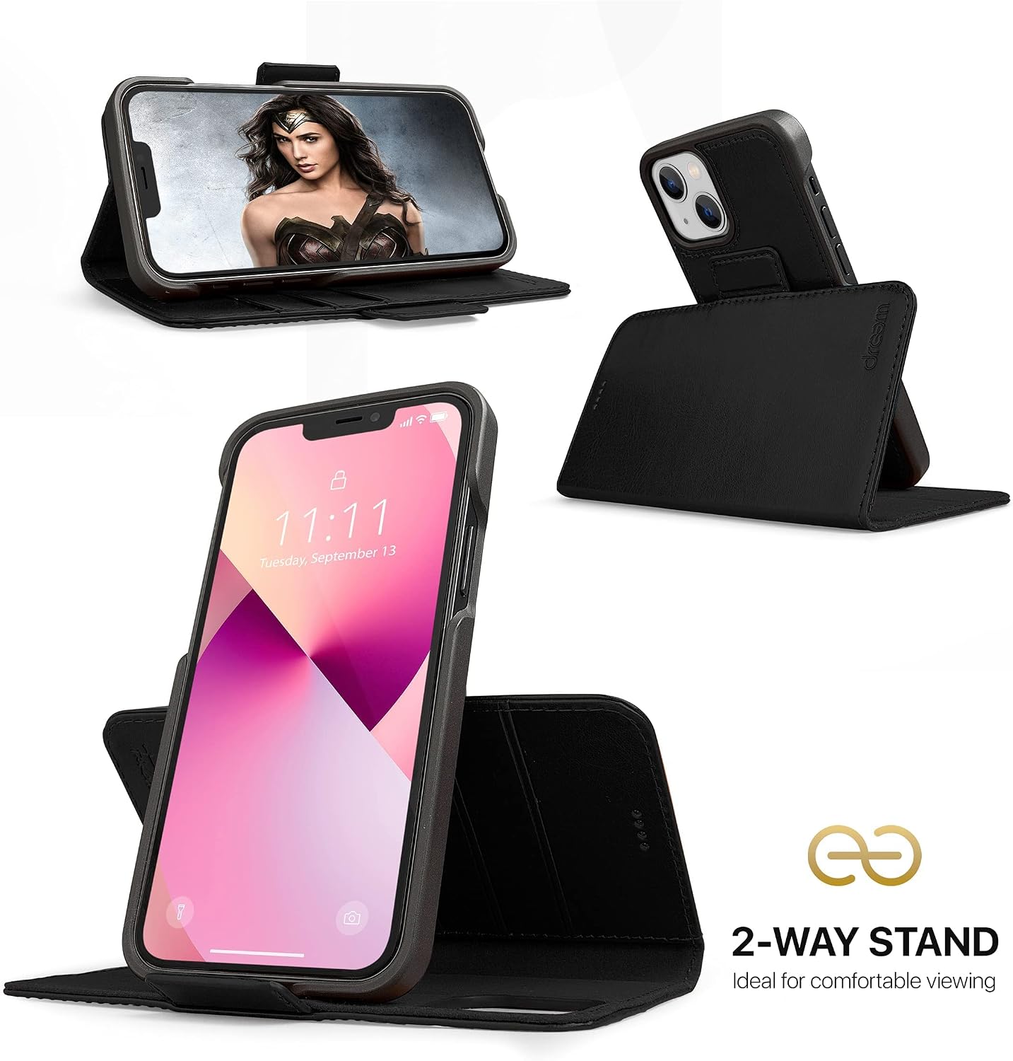 Dreem Bundle: Fibonacci Wallet-Case for iPhone 13 Mini with Euclid MacBook Air Case 13-Inch Hard Cover - Black