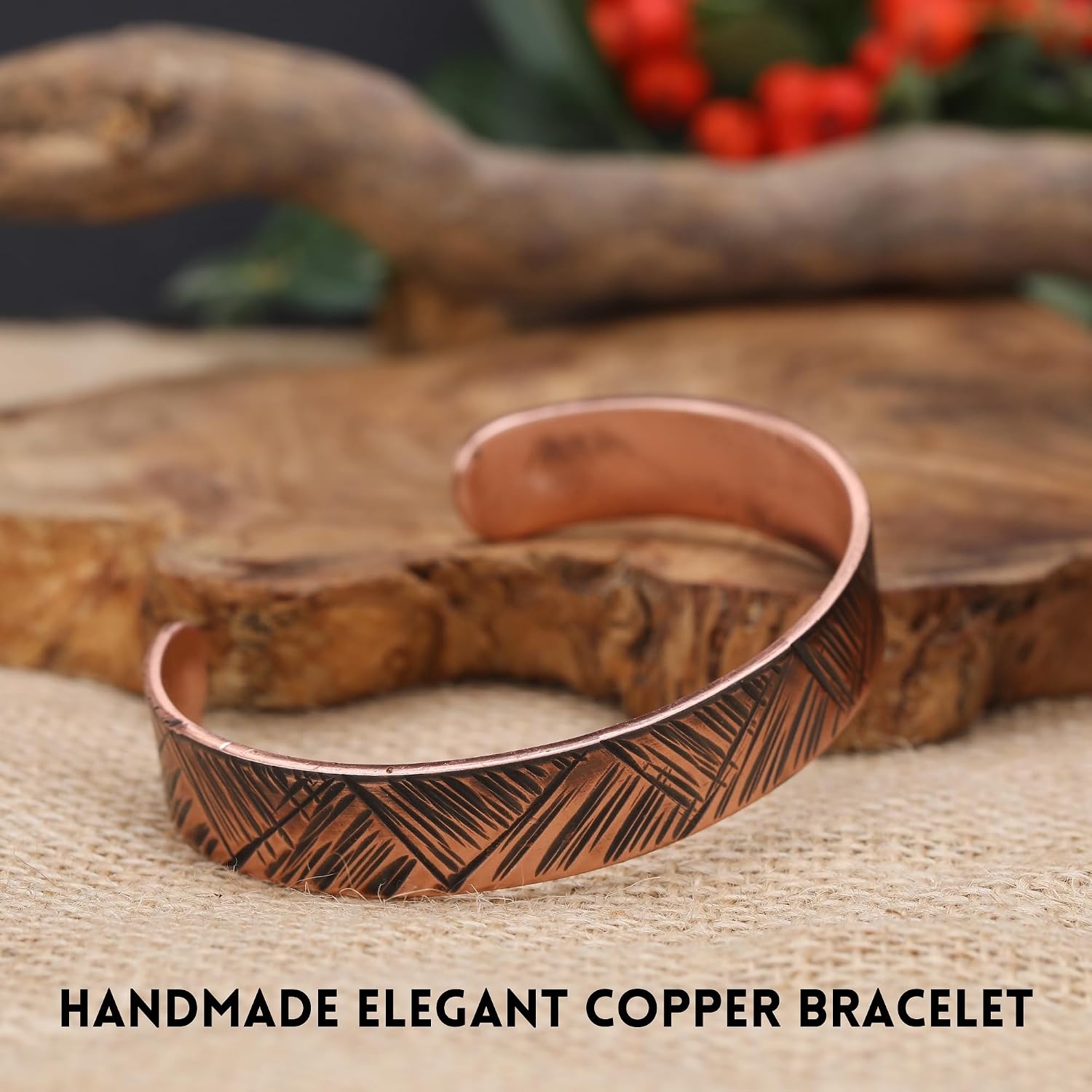 Handmade Pure Copper Bracelet for Women and Men - Thickest Copper Bracelet for Pain Relief and Stress Relief - Adjustable Carved Copper Bracelets to Fit many Size Wrist -The most ideal thickness, with a thickness of 2 mm, easy to shape.