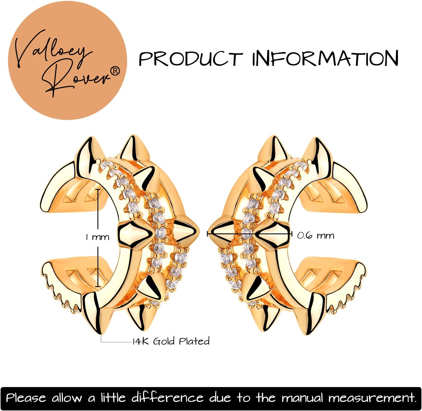 VALLOEY ROVER 14K Gold Plated Wide Cuff Earring Clip On Cartilage Earrings Huggie Ear Cuff Gold Earrings for Women - Image 4