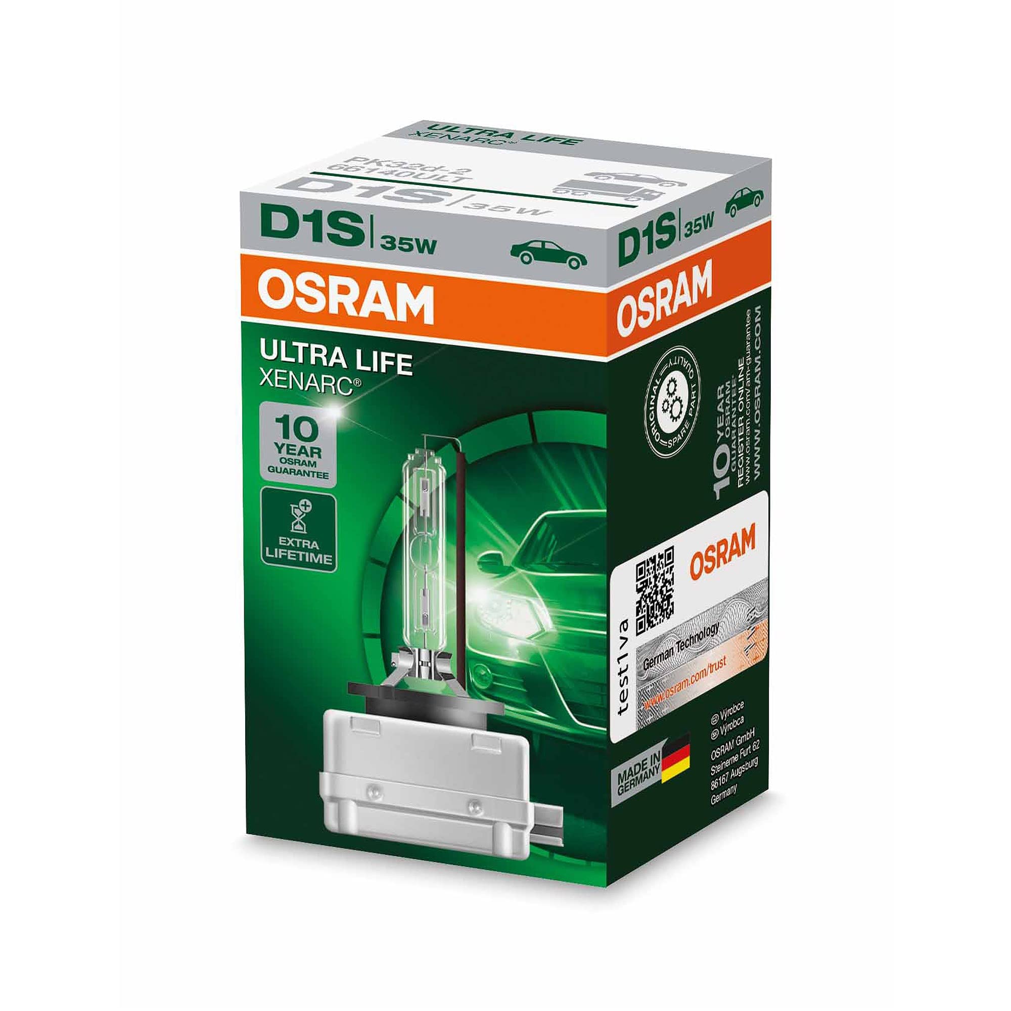OSRAM XENARC® ULTRA LIFE, D1S, HID Xenon discharge bulb, discharge lamp, 66140ULT, xenon headlight lamp, Carton folding box (1 lamp)