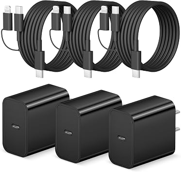 10FT iPhone Charger Fast Charging 3+3Pack 20W USB C Charger Block