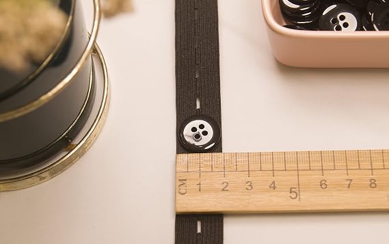 Flat Sewing Band Spool with Buttonholes, Elastic Stretchable, Ideal for DIY Waistbands and Necklines (Black, 3/4 inch 5 Yards)