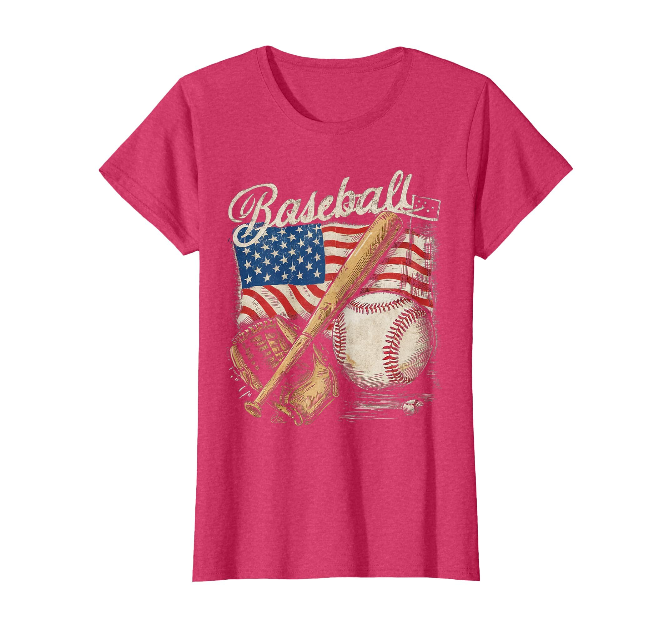 American Flag Baseball Player Bat Fan Catcher Pitcher USA T-Shirt