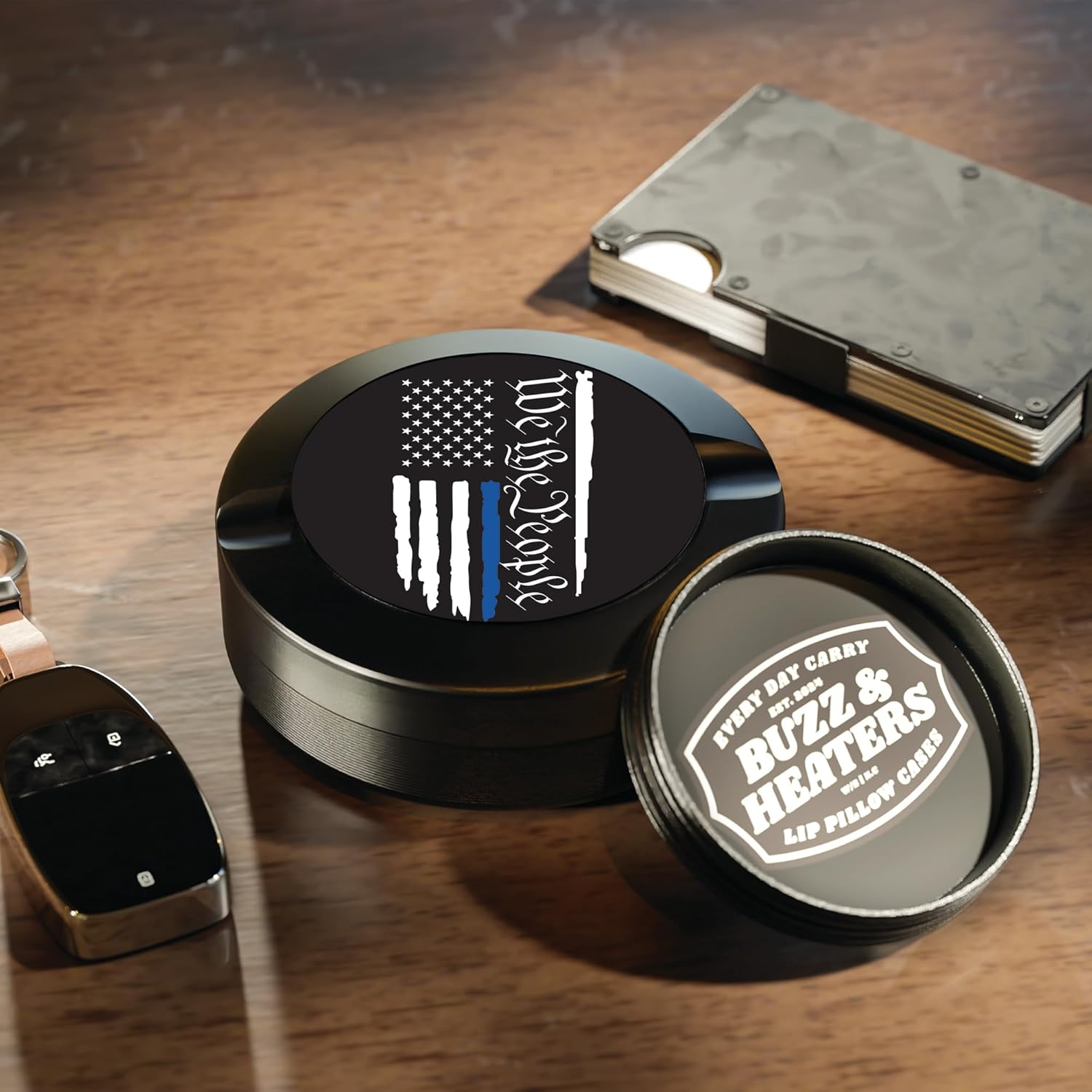 We The People Blue Line American Flag Metal Container and Holder for Zyn