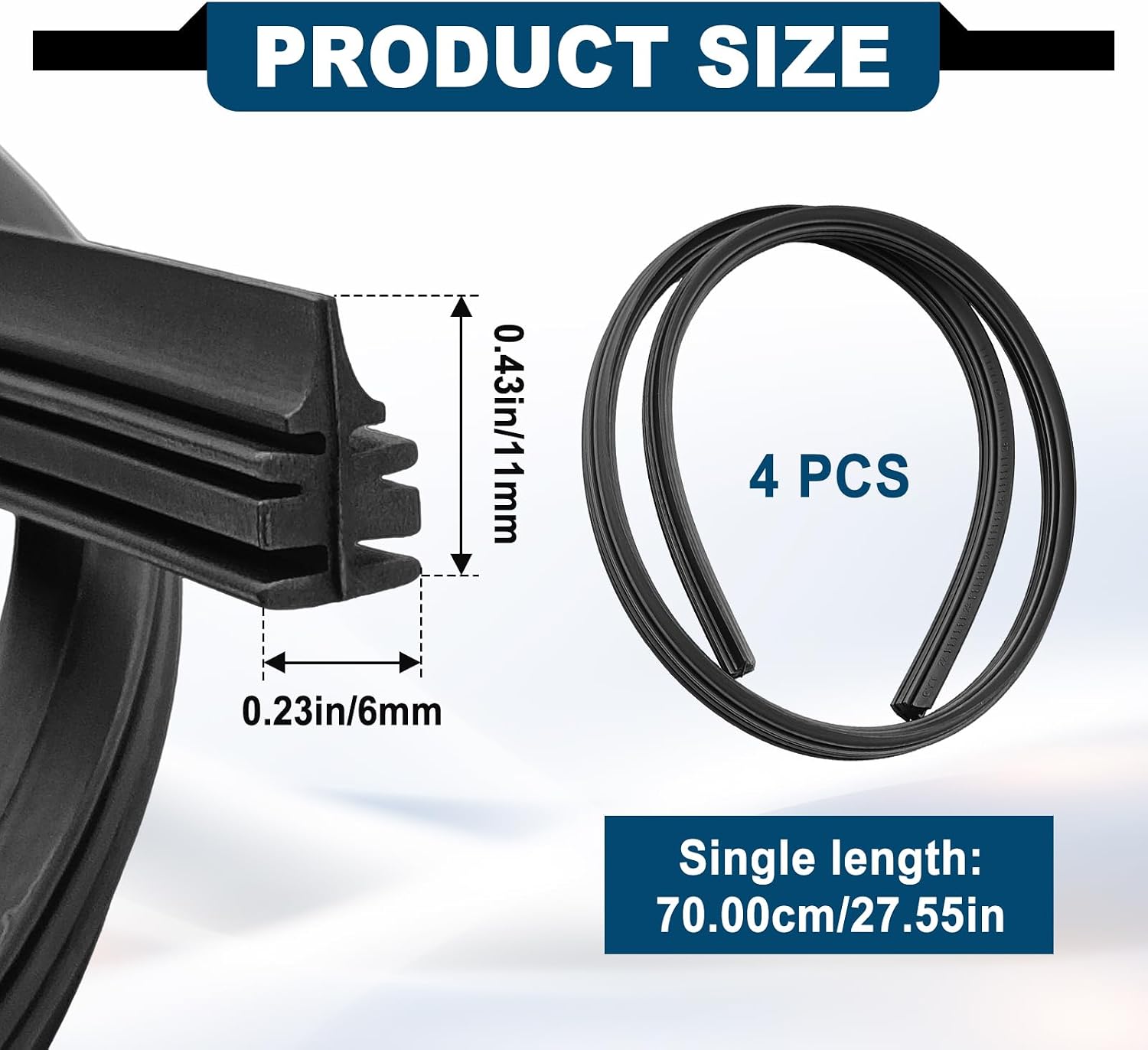 DIY Adjustable Windscreen Wiper Rubber Strips, Windshield Wiper Blades Refills, Frameless Window Boneless Insert Silicone Strips, Universal for Car, SUV, Truck(4 Pcs-27.5Inch)