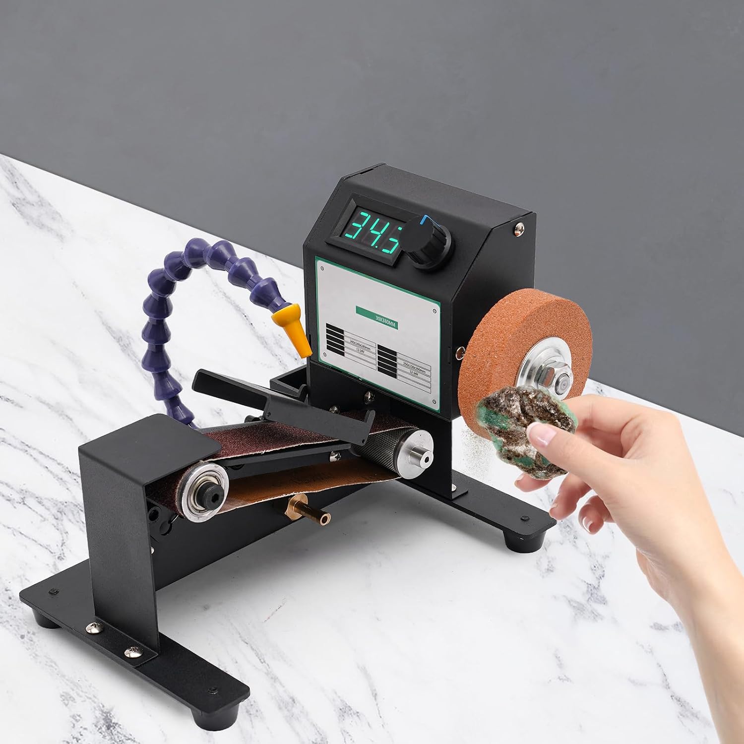YIYIBYUS Mini Electric Belt Grinder Machine Adjustable Speed Electric Polishing Sanding Machine Desktop Metal DIY Belt Sander Grinder Blade Sharpener Tool for Model Jewelry DIY，Wood Metal Working