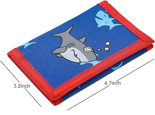 Miniatura 3 de JONYEE Cartera RFID, bonita cartera de dibujos animados con cremallera para niños, Tiburón, Cartera de lona triple para niños